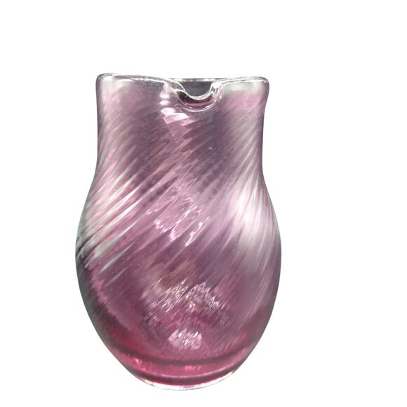 Vtg Hand Blown Cranberry Glass Creamer Ribbed Swirl Applied Handle 5" Small - Picture 4 of 12